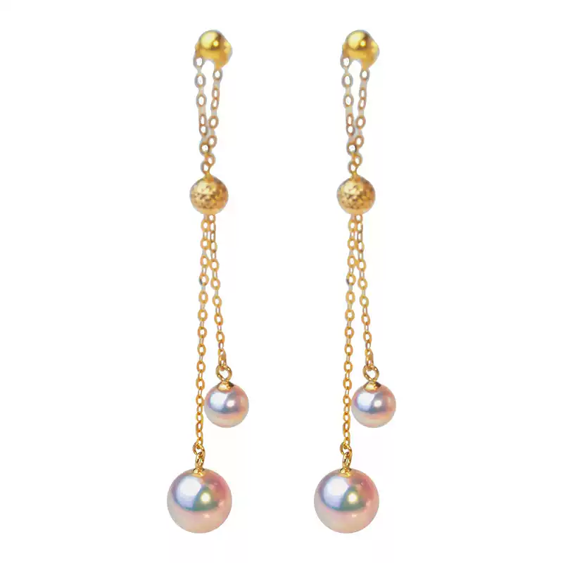 Akoya Pearl Tassel Earrings in 18K Yellow Gold with 4.5-7.5 mm Pearls