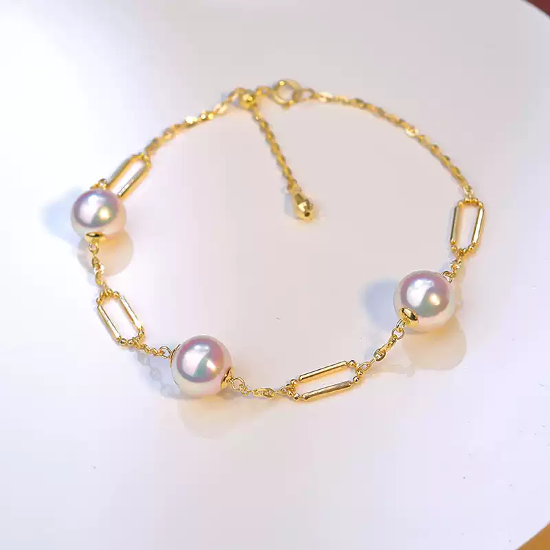 Akoya Chain Pearl Bracelet in 18K Yellow Gold