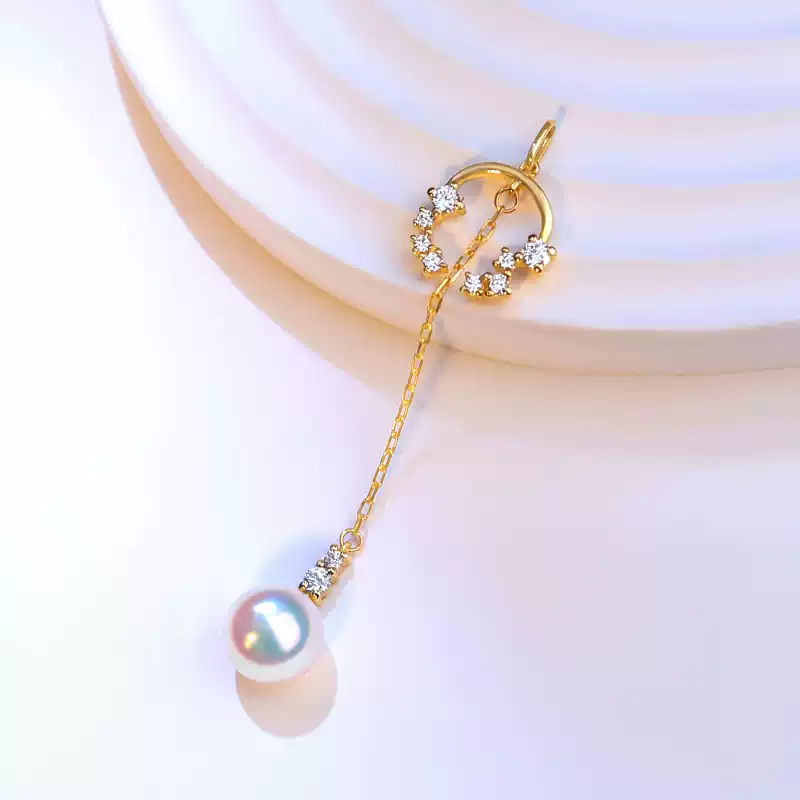 Akoya Pearl Pendant Choker in 18K Yellow Gold with 7-7.5 mm Pearls