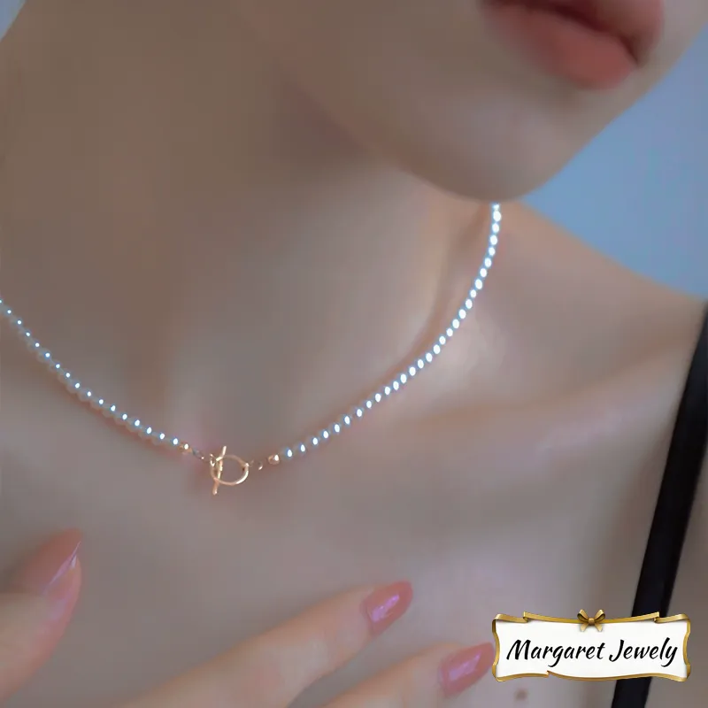 Akoya Baby Strand Pearl Choker Necklace in 18K Gold