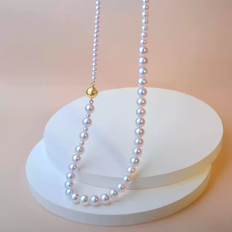 Akoya Baby Graduated Pearl Strand Necklace in 14K Gold