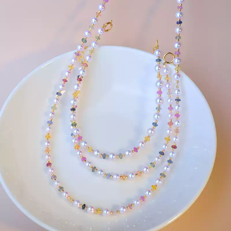 Akoya Pearl Choker Necklace in 18K Yellow Gold with 3-4 mm Pearls
