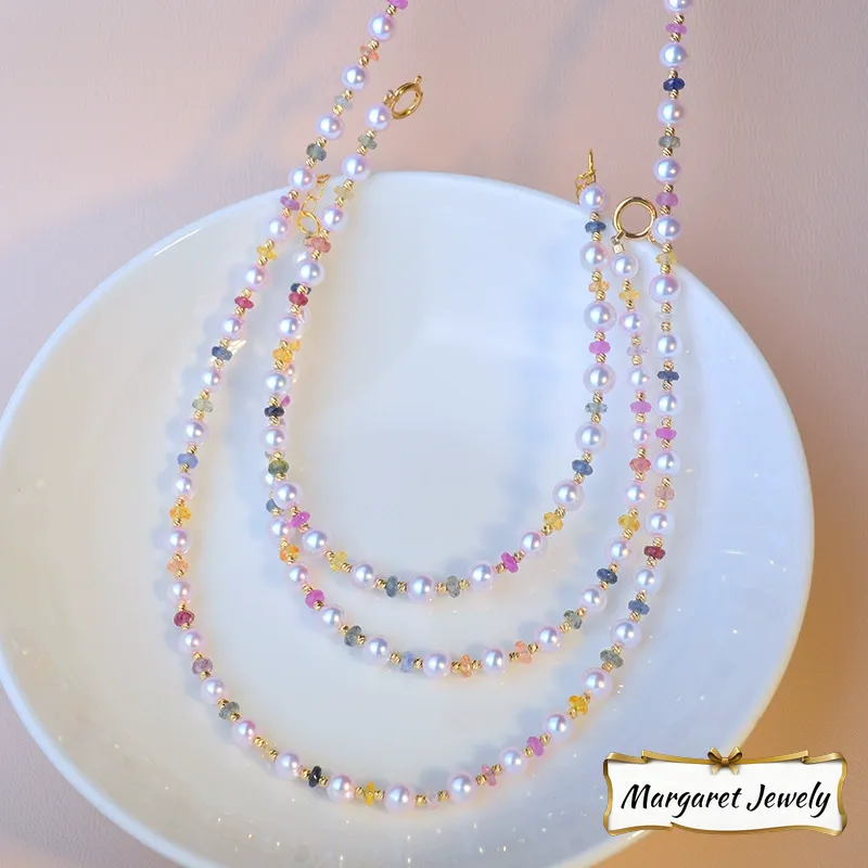 Akoya Pearl Choker Necklace in 18K Yellow Gold with 3-4 mm Pearls