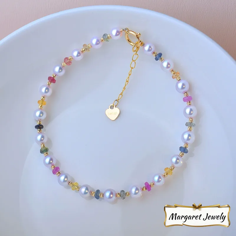 Akoya Pearl Bracelet in 18K Yellow Gold with 3-4 mm Pearls