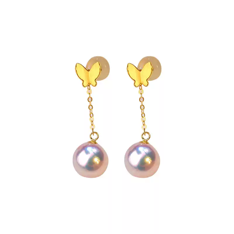 Akoya Pearl Threader Earrings in 18K Yellow Gold with 6.5-8.5 mm Pearls