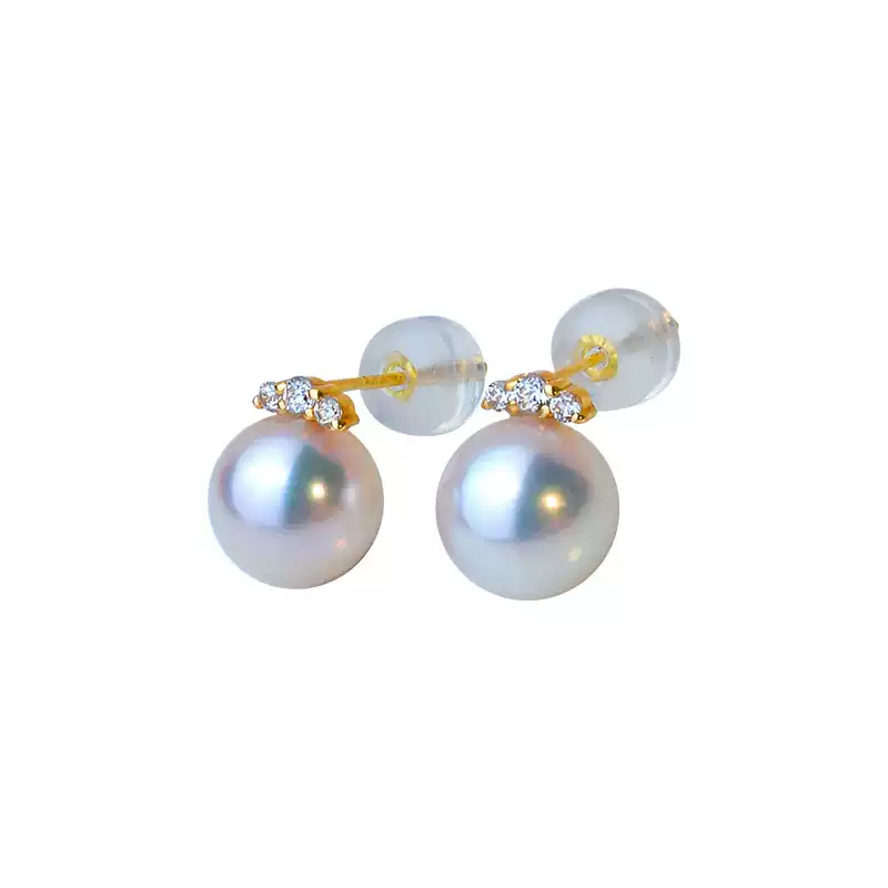 Akoya Pearl Stud Earrings in 18K Yellow Gold with 6-8.5 mm Pearls