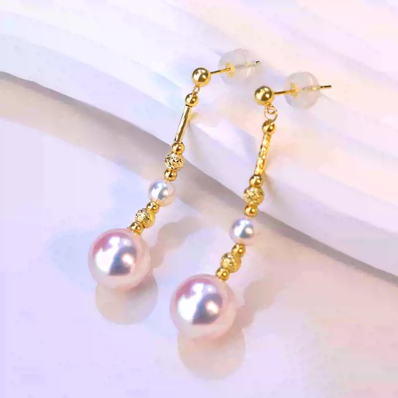 Hanadama Akoya Pearl Tassel Earrings in 18K Yellow Gold