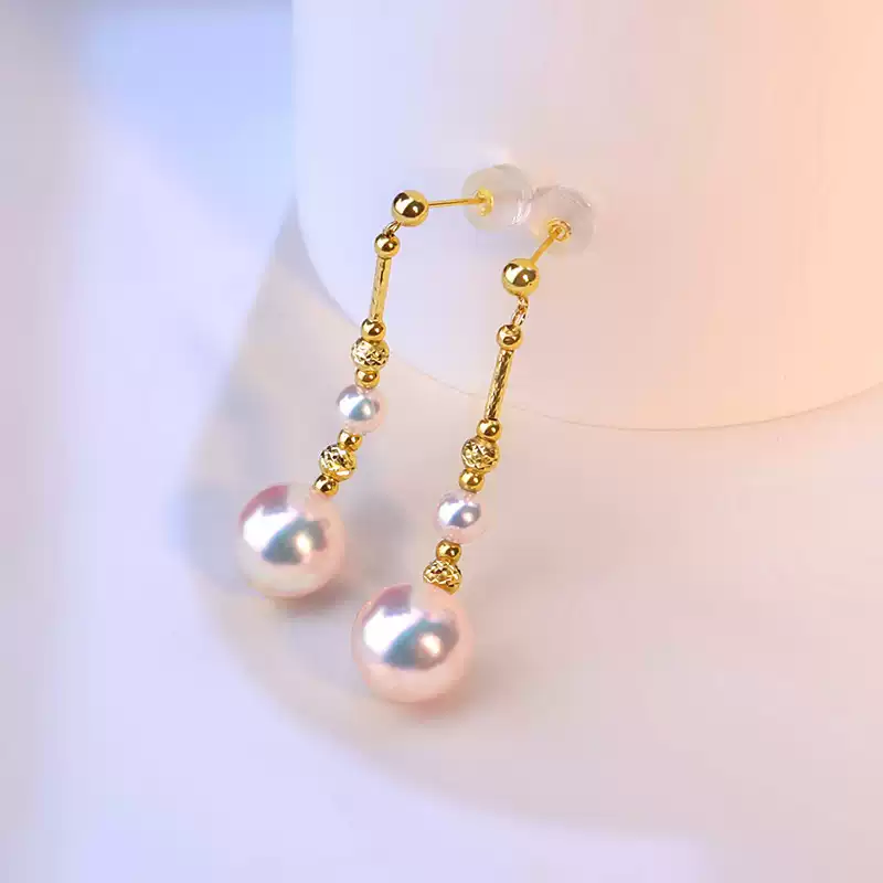 Hanadama Akoya Pearl Tassel Earrings in 18K Yellow Gold