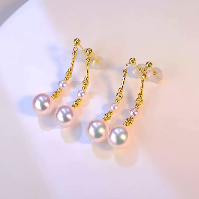 Hanadama Akoya Pearl Tassel Earrings in 18K Yellow Gold