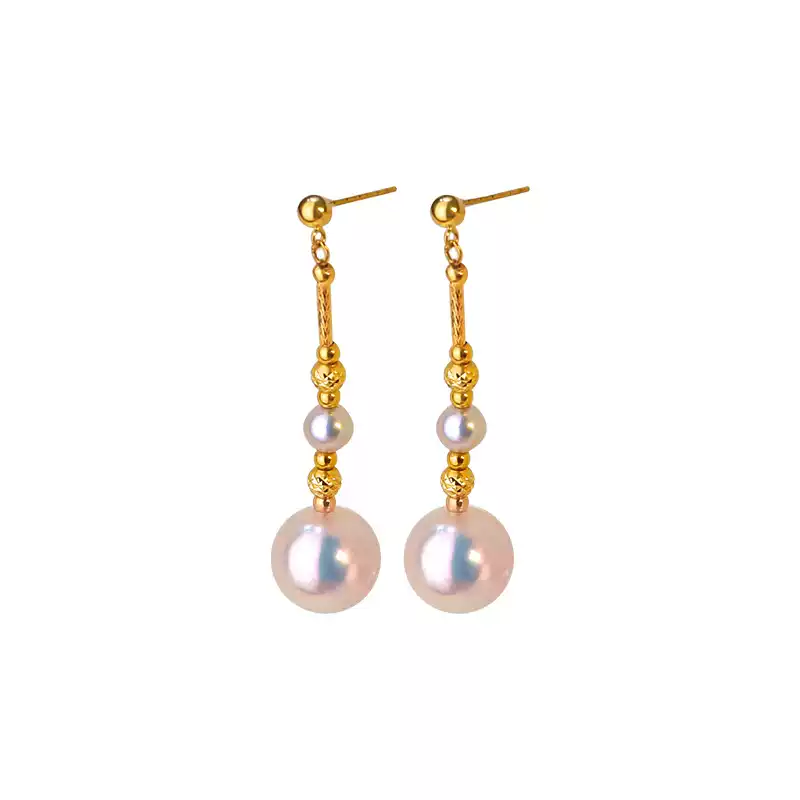 Hanadama Akoya Pearl Tassel Earrings in 18K Yellow Gold