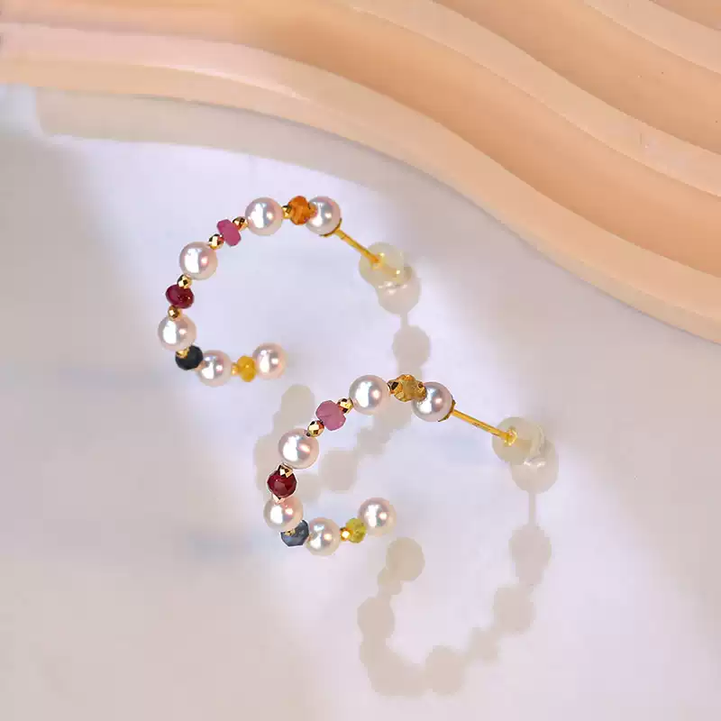 Akoya Pearl Hoop Earrings in 18K Gold