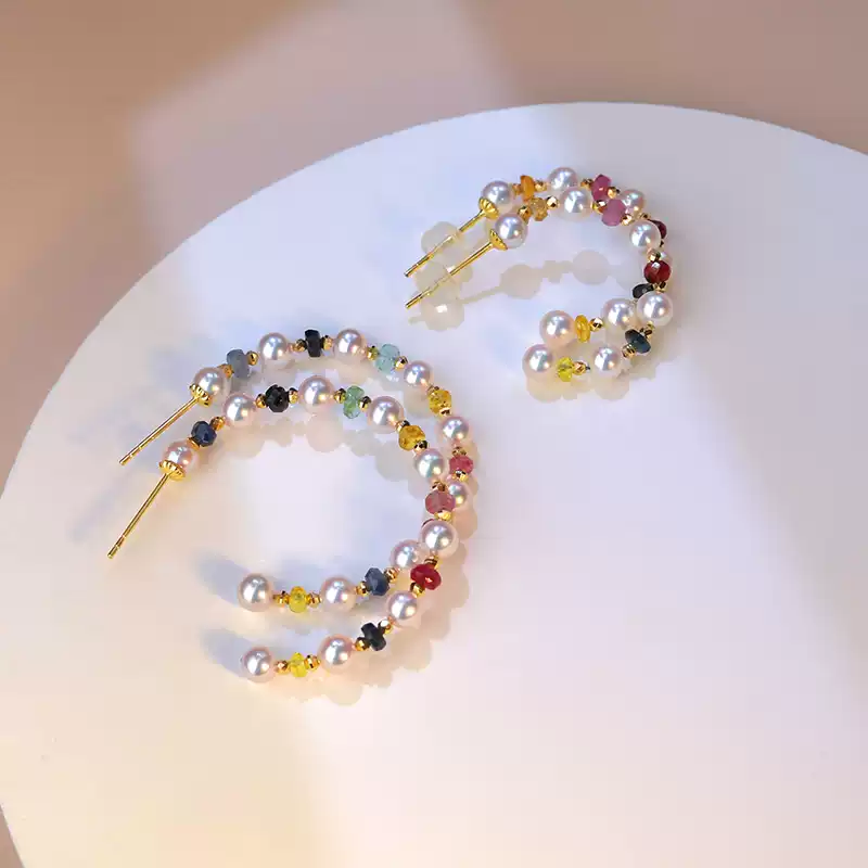 Akoya Pearl Hoop Earrings in 18K Gold