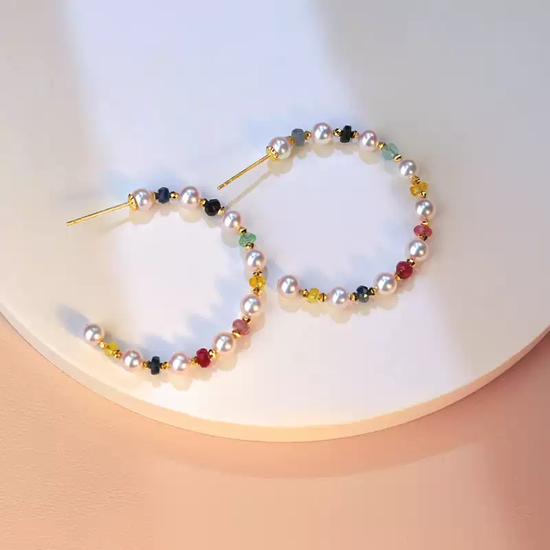 Akoya Pearl Hoop Earrings in 18K Gold