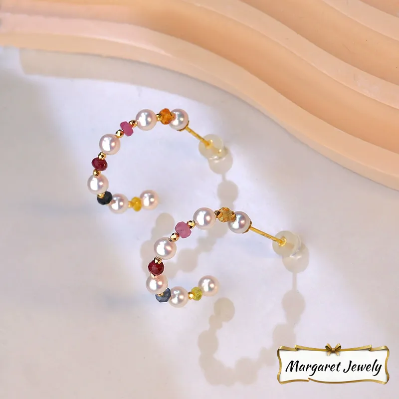 Akoya Pearl Hoop Earrings in 18K Gold
