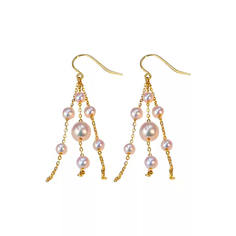 Akoya Pearl Tassel Earrings in 18K Yellow Gold with 3-6.5 mm Pearls