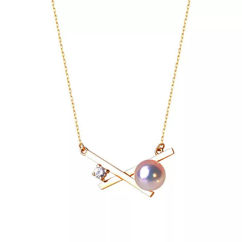 Akoya Chain Pearl Pendant Necklace in 18K Yellow Gold with 6-6.5 mm Pearls