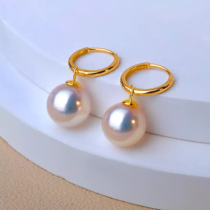 Akoya Convertible Pearl Stud Earrings in 18K Yellow Gold with 7-8.5 mm Pearls