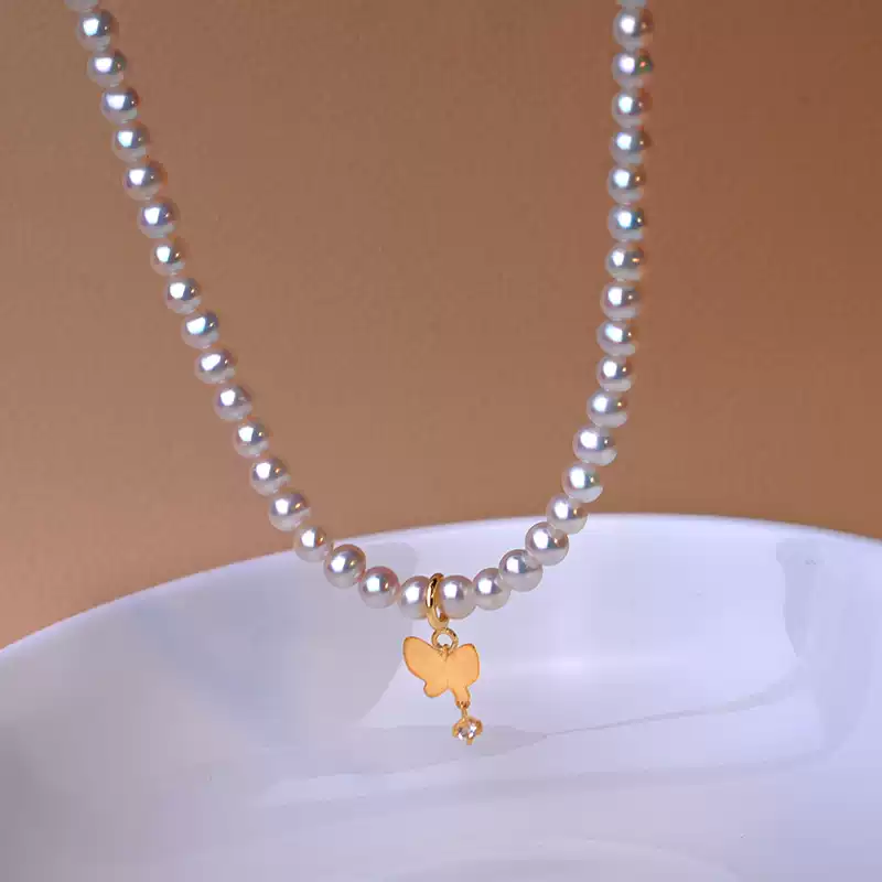 Akoya Baby Pearl Strand Necklace in 18K Gold