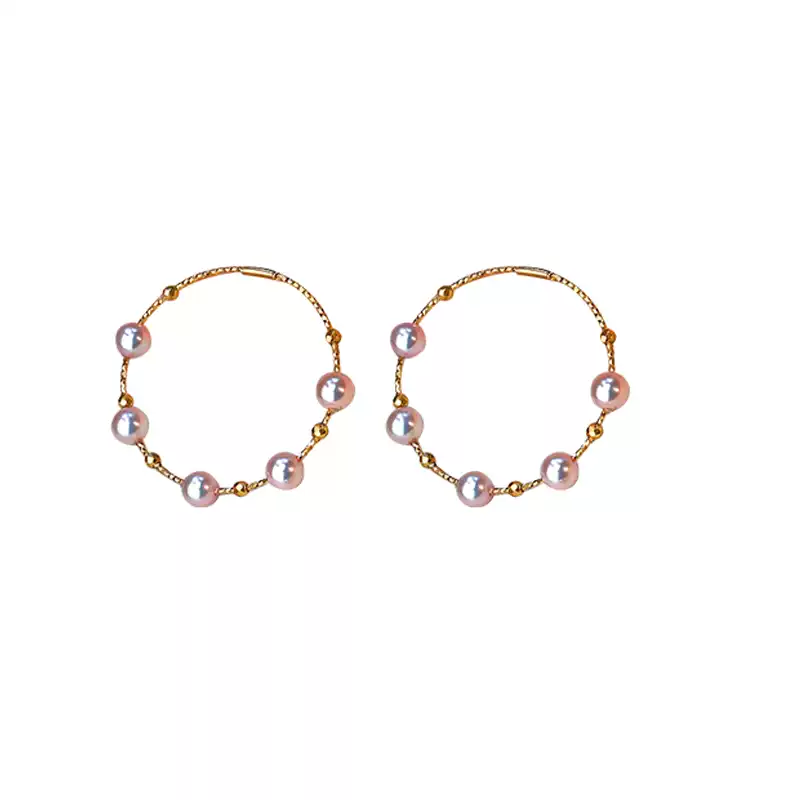 Akoya Elegant Pearl Hoop Earrings in 14K Yellow Gold