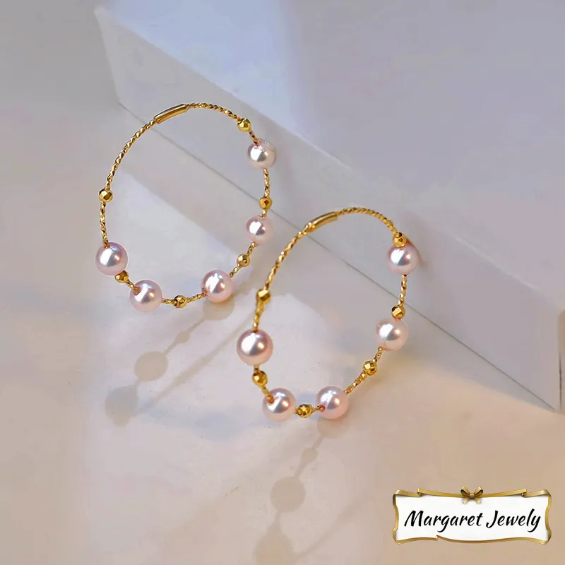 Akoya Elegant Pearl Hoop Earrings in 14K Yellow Gold