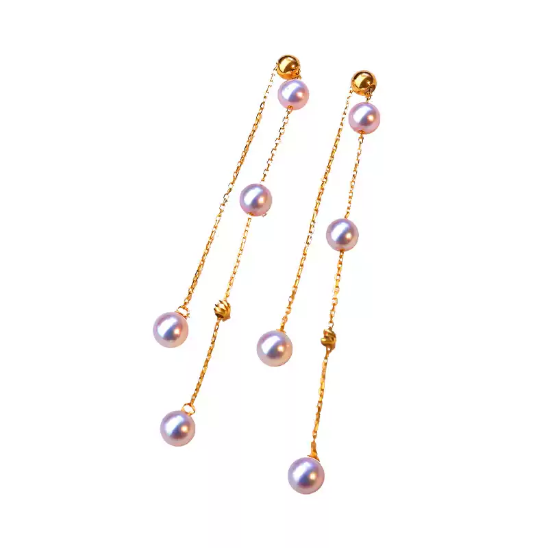 Akoya Baby Pearl Tassel Earrings in 18K Yellow Gold