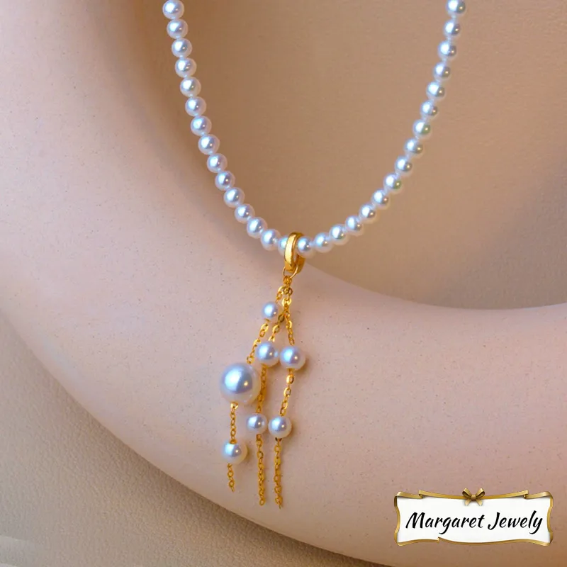 Akoya Elegant Pearl Pendant Necklace in 18K Yellow Gold