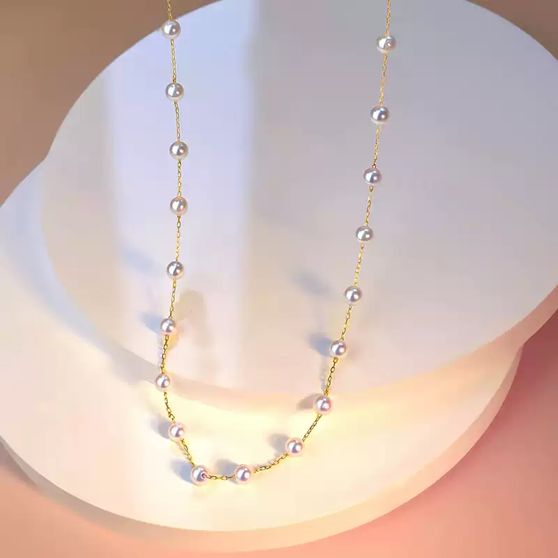 Akoya Light Bulb Baby Scattered Pearl Choker Necklace in 18K Gold