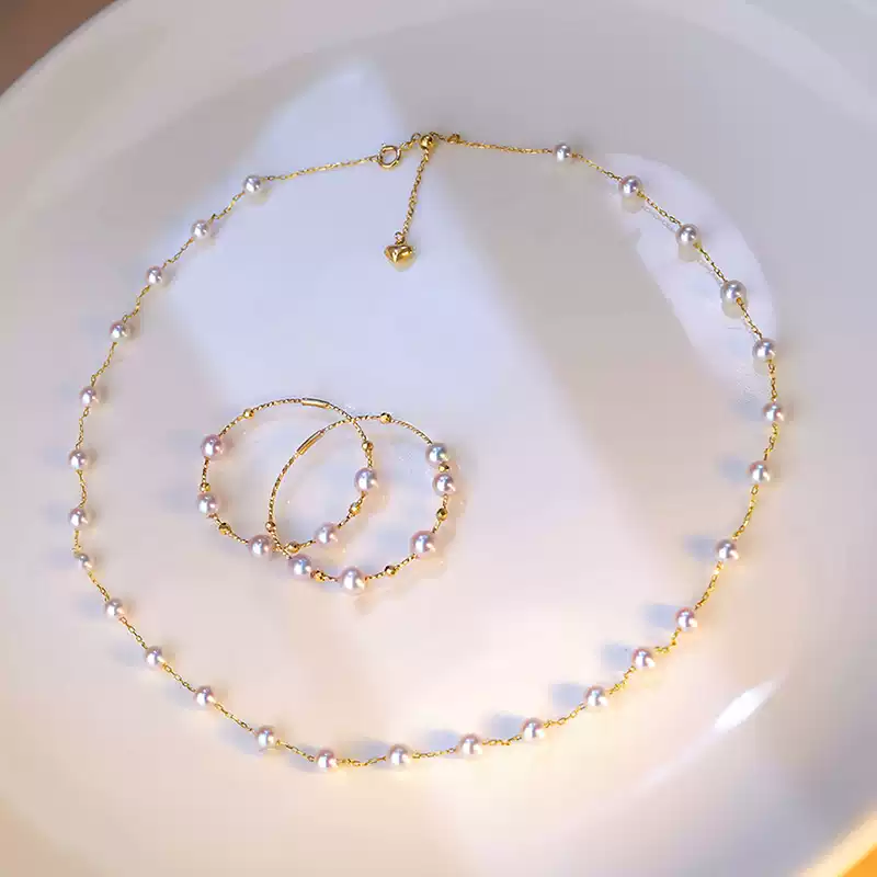 Akoya Light Bulb Baby Scattered Pearl Choker Necklace in 18K Gold