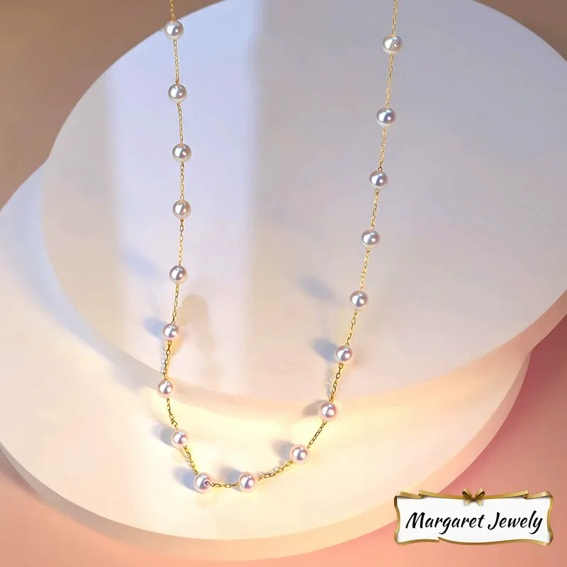 Akoya Light Bulb Baby Scattered Pearl Choker Necklace in 18K Gold