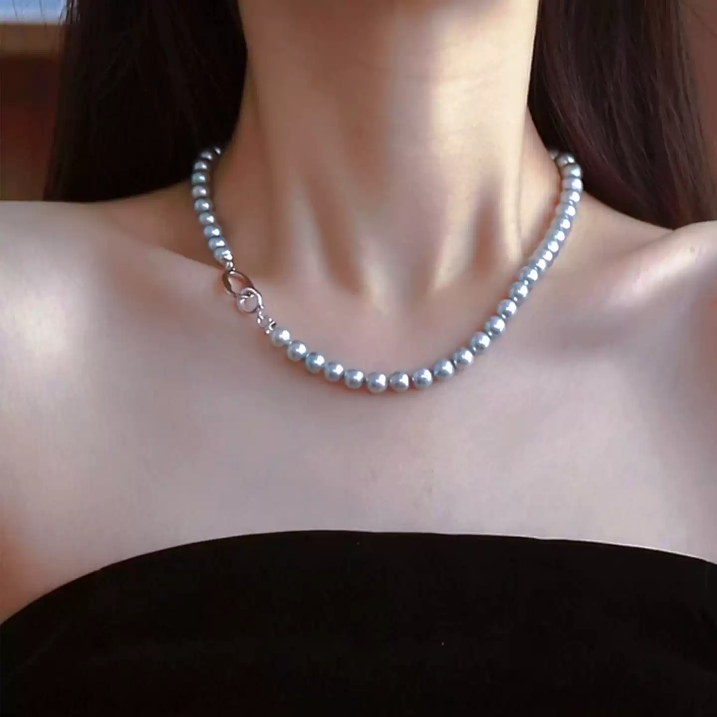 Madama Akoya Pearl Necklace in Sterling Silver