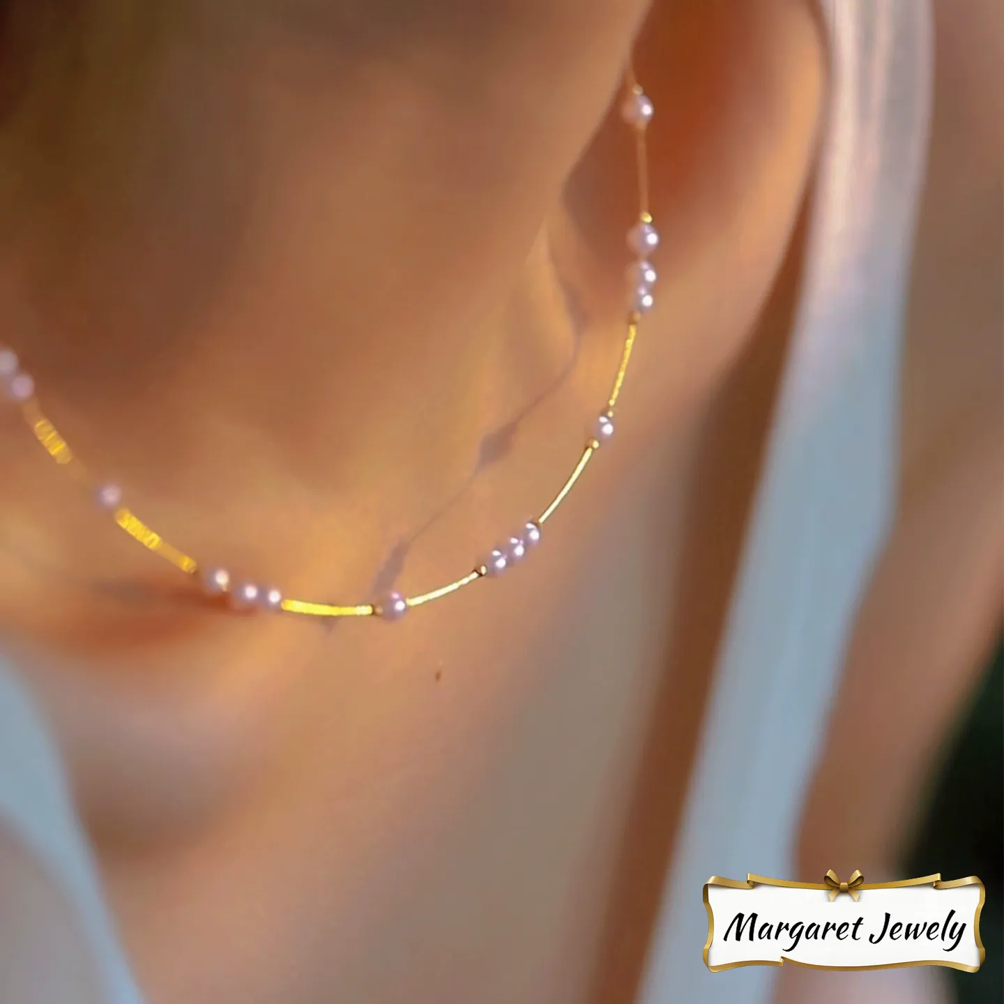 Akoya Scattered Pearl Choker Necklace in 18K Yellow Gold