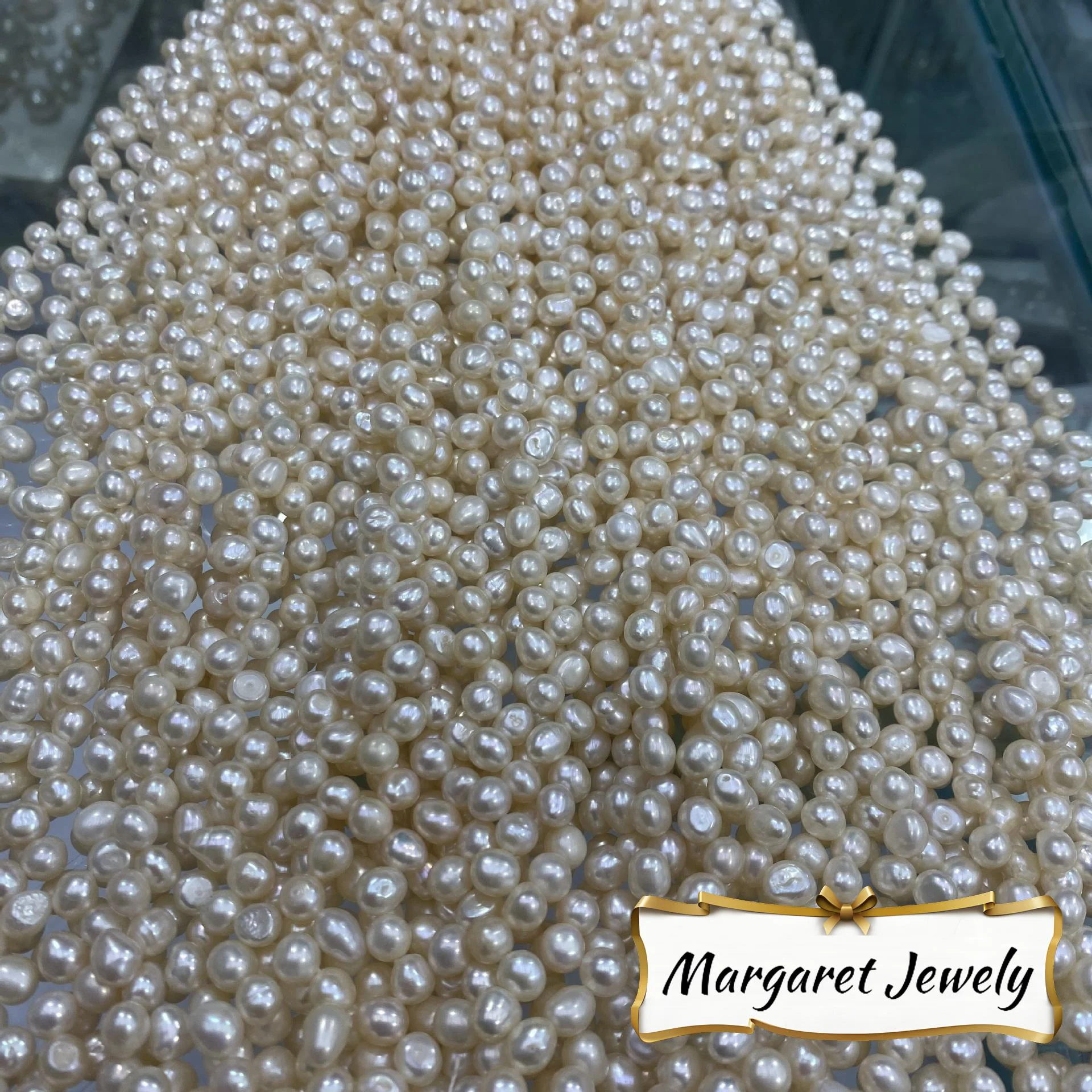 5-6 mm Lightly Blemished Potato Two-Side Luster Freshwater Pearl Strand