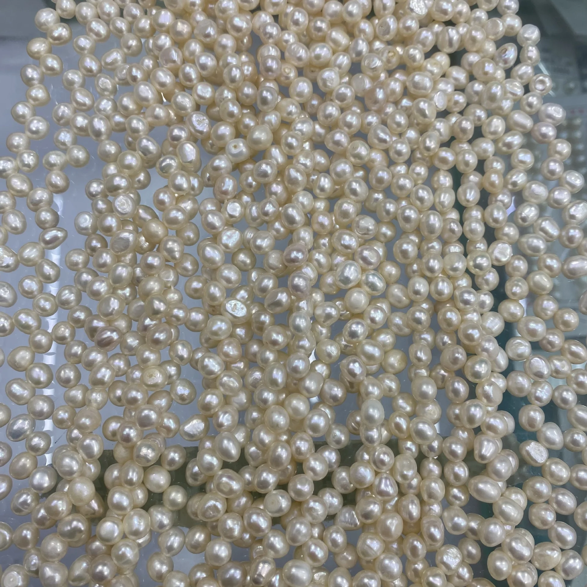 5-6 mm Lightly Blemished Potato Two-Side Luster Freshwater Pearl Strand