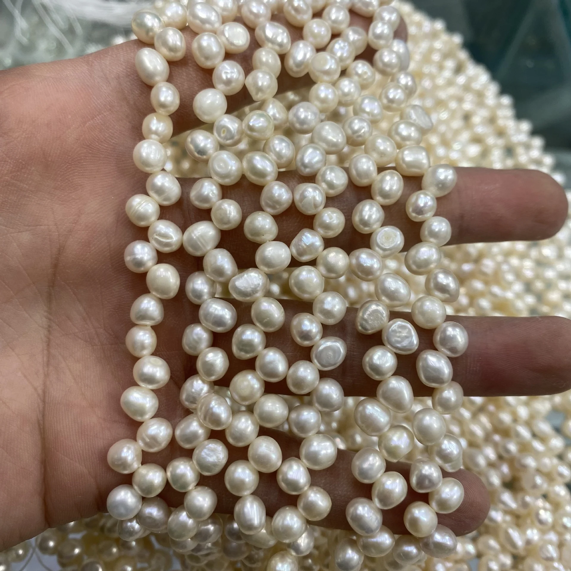 5-6 mm Lightly Blemished Potato Two-Side Luster Freshwater Pearl Strand