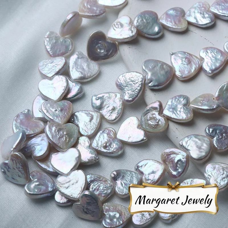 Lightly Blemished Four-Side Luster Heart-Shaped Straight-Drilled Freshwater Baroque Pearl Strand