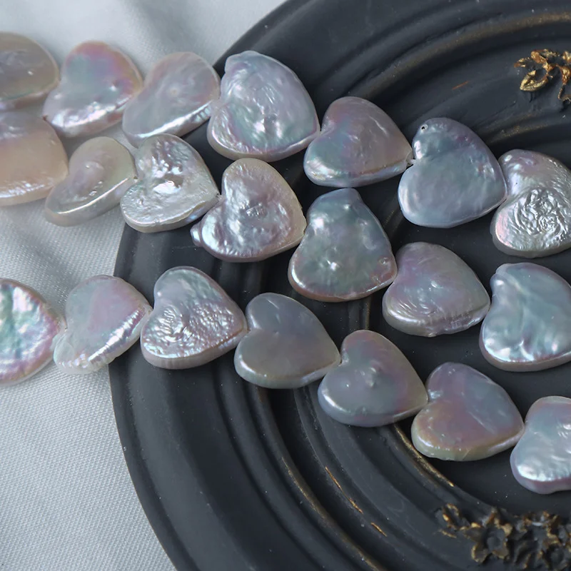 Lightly Blemished Four-Side Luster Heart-Shaped Straight-Drilled Freshwater Baroque Pearl Strand