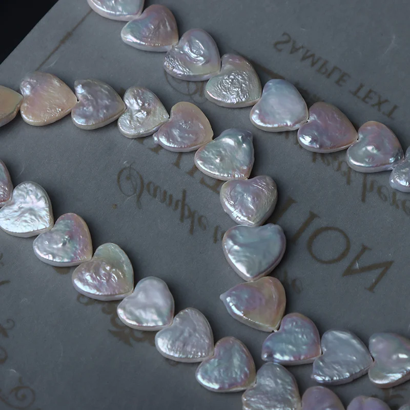 Lightly Blemished Four-Side Luster Heart-Shaped Straight-Drilled Freshwater Baroque Pearl Strand