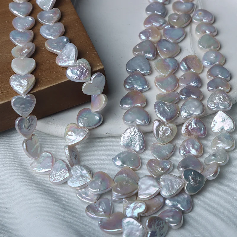 Lightly Blemished Four-Side Luster Heart-Shaped Straight-Drilled Freshwater Baroque Pearl Strand