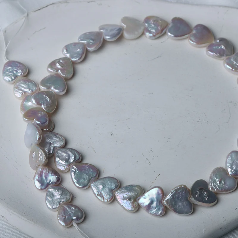 Lightly Blemished Four-Side Luster Heart-Shaped Straight-Drilled Freshwater Baroque Pearl Strand