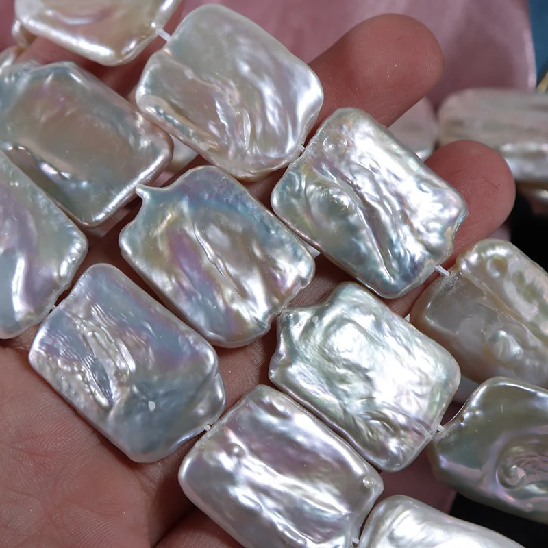 High-Luster Thick Square-Shaped Freshwater Baroque Pearl Strand