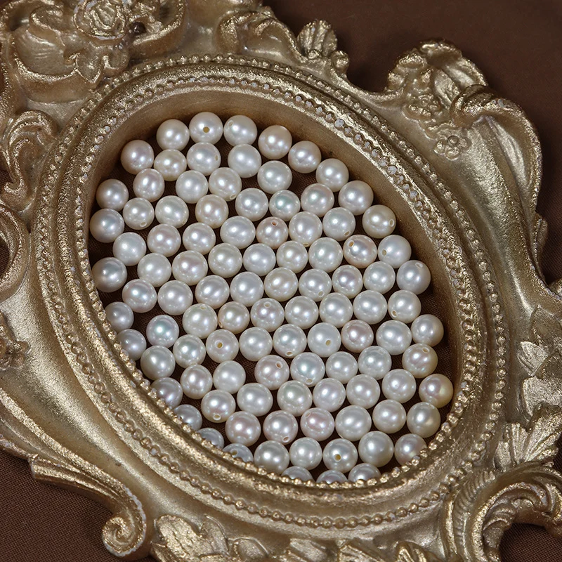 5-6 mm Half-Drilled Strong-Luster Near-Round Freshwater Loose Pearls