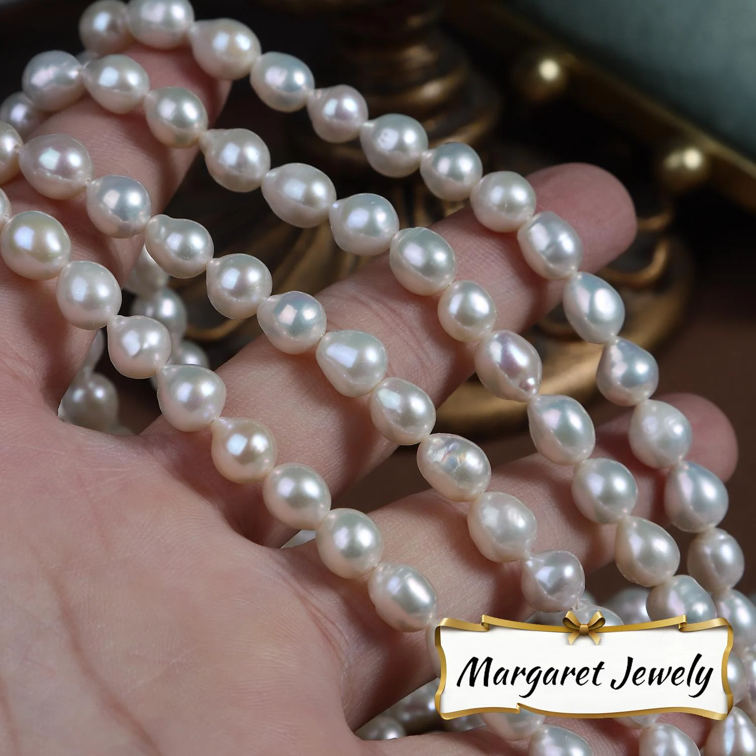 High-Luster Lightly Blemished Organic Freshwater Baroque Pearl Strand