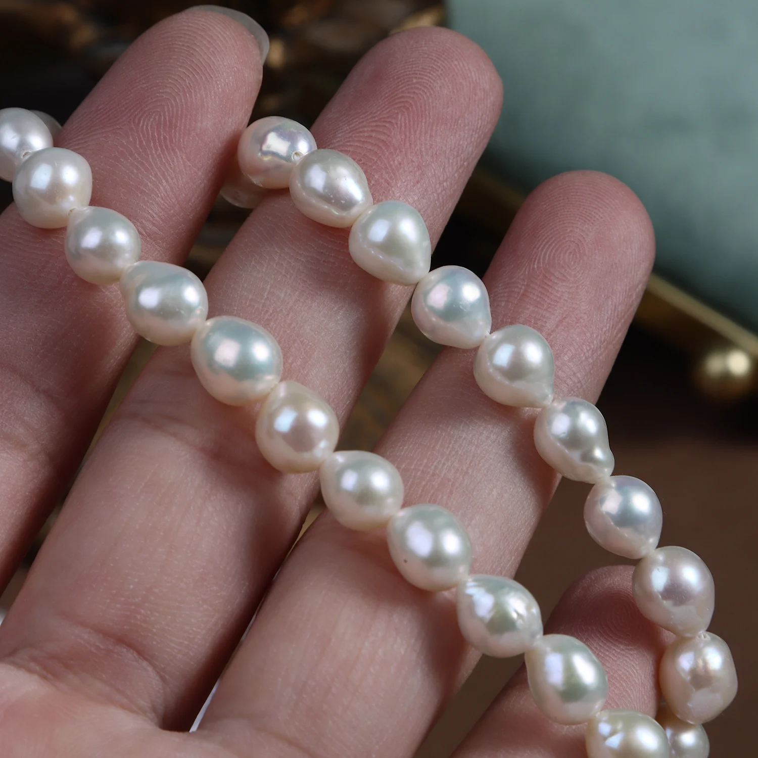 High-Luster Lightly Blemished Organic Freshwater Baroque Pearl Strand