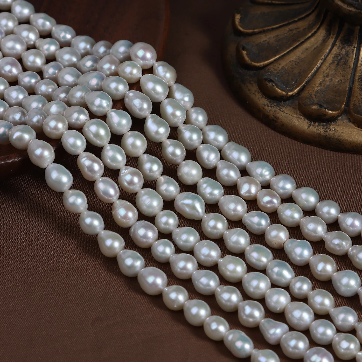 High-Luster Lightly Blemished Organic Freshwater Baroque Pearl Strand