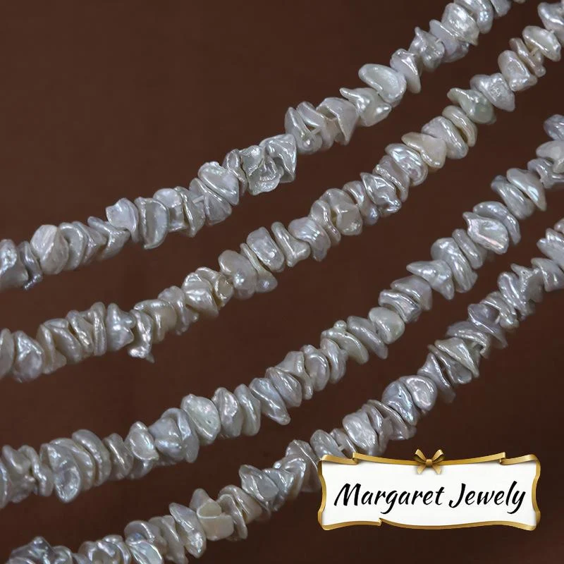Textured Organic Stacked-Drilled Freshwater Keshi Baroque Pearl Strand