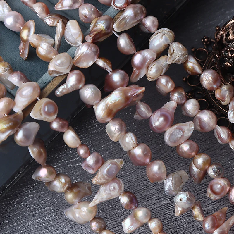 Shell-Contact Textured Organic Freshwater Baroque Pearl Strand