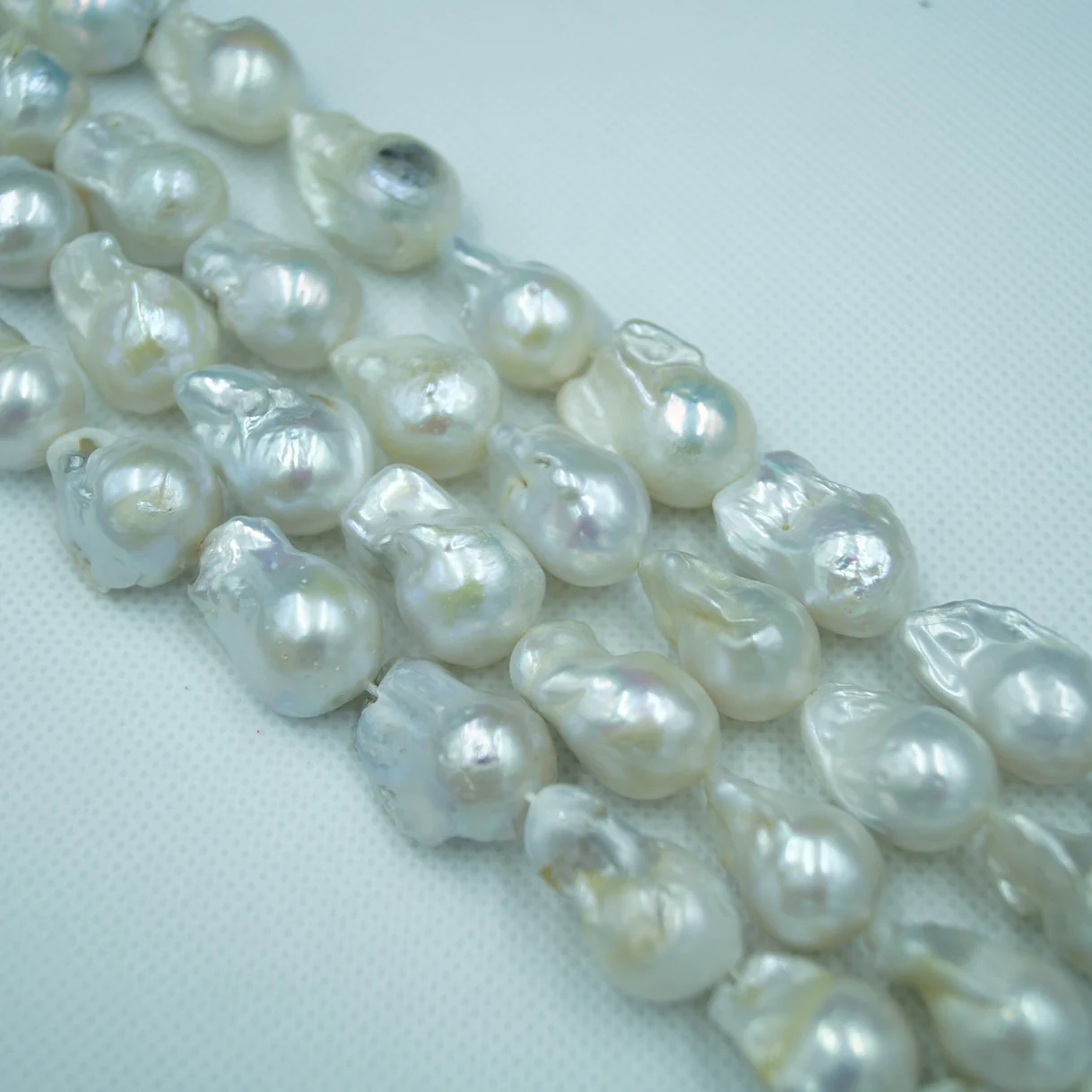 Iridescent White High-Luster Textured Organic Freshwater Baroque Pearl Strand