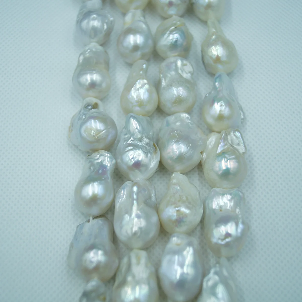 Iridescent White High-Luster Textured Organic Freshwater Baroque Pearl Strand