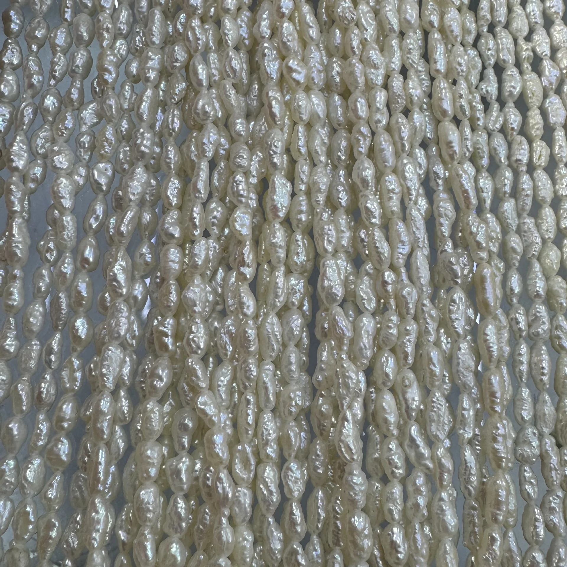 3-4 mm Wrinkled Rice-Shaped Freshwater Keshi Pearl Strand