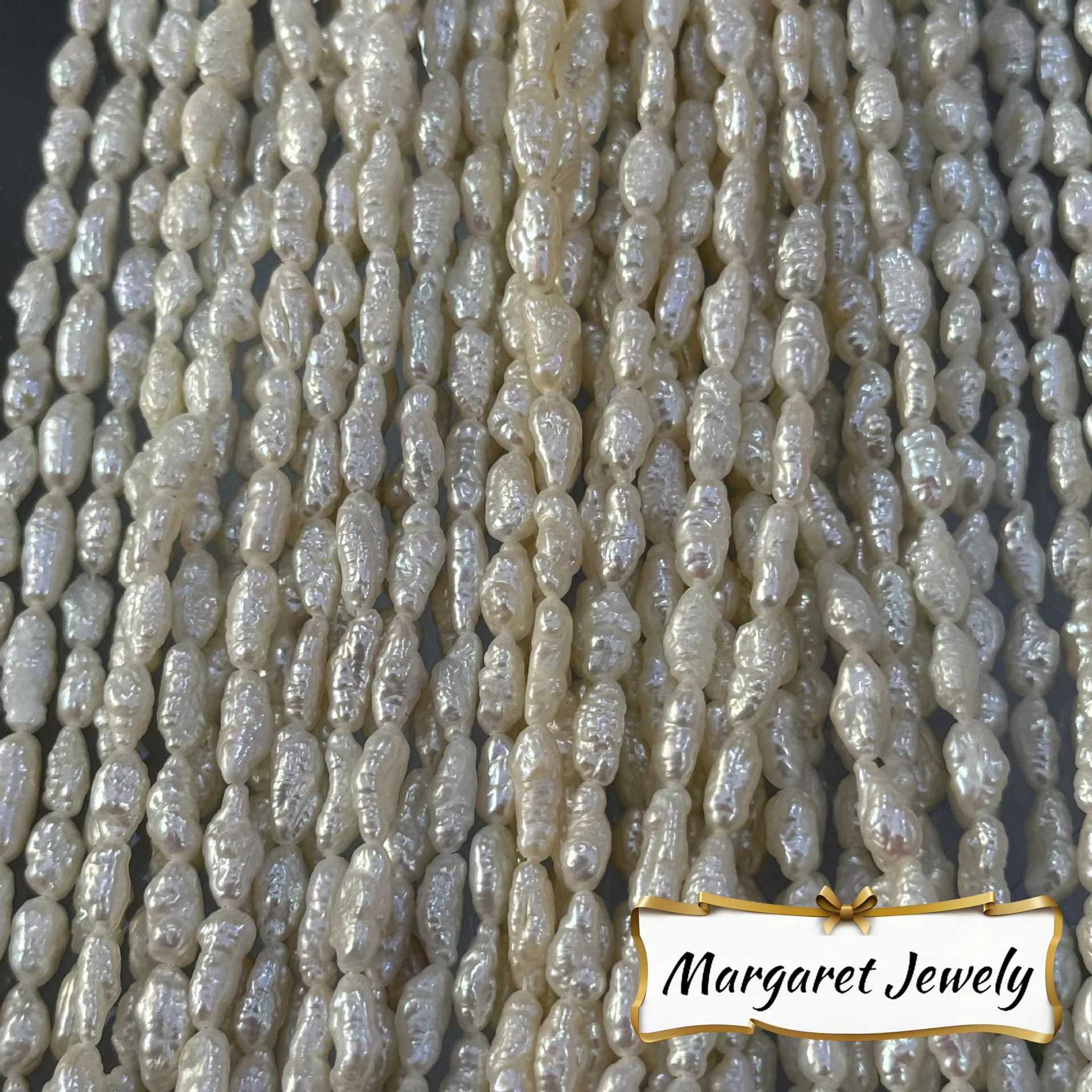 3-4 mm Wrinkled Rice-Shaped Freshwater Keshi Pearl Strand